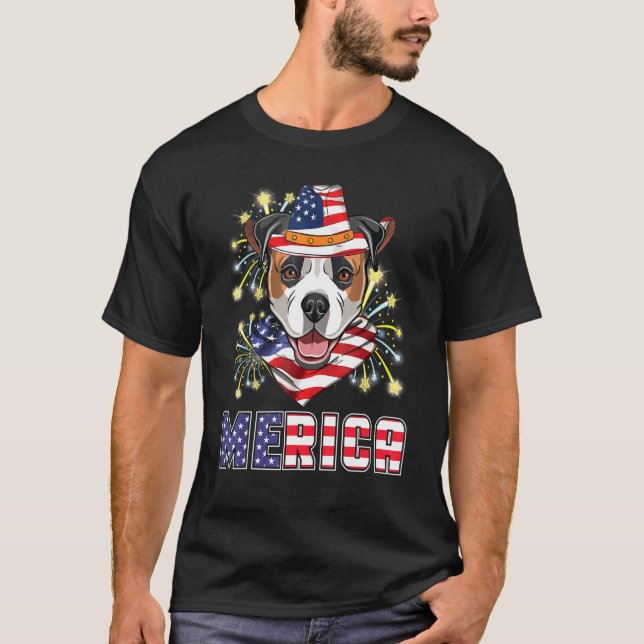 American Bulldog Us Flagga Hat Fireworks Merica 4: T Shirt (Framsida)