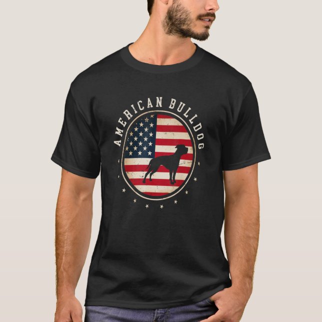 American Bulldog USA flagga 4 juli Hund Pappa T Shirt (Framsida)