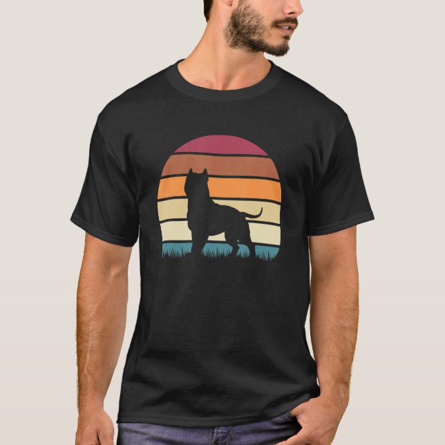 American Bully Dog Breed Retro Sunset Design T Shirt (Framsida)
