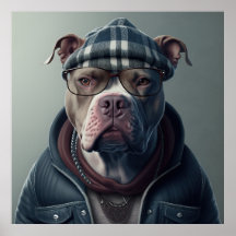 American Bully Hipster Hund Poster