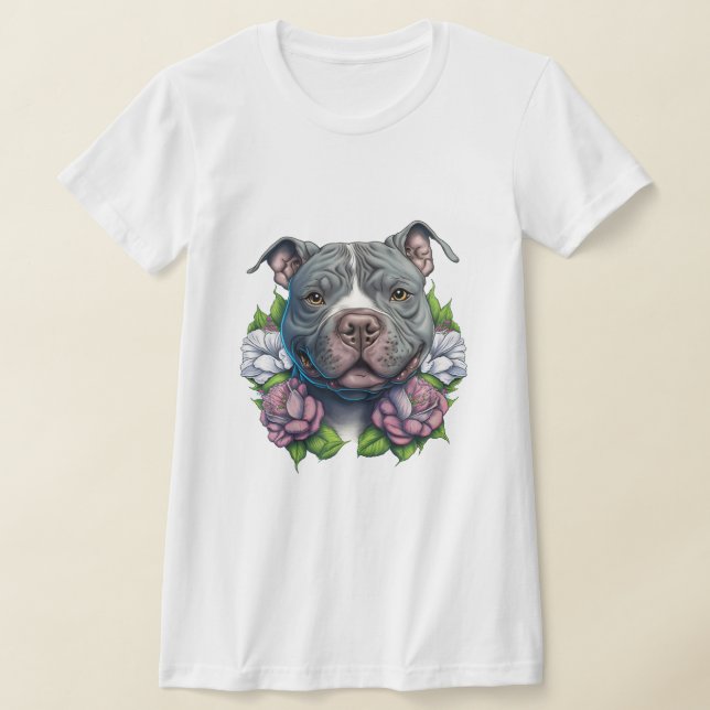 American Bully with Flowers T Shirt (Laydown)