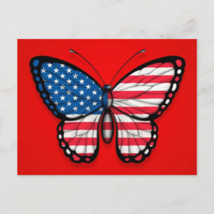 American Butterfly Flagga on Red Vykort