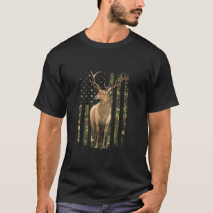 American Camo Flagga Big Buck Hunting Riffle Camp T Shirt