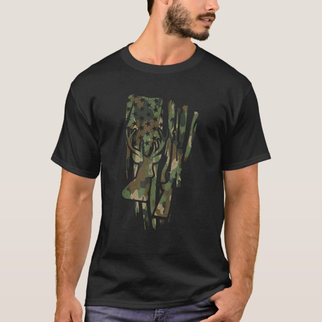 American Camouflage Whitetail Hjort Hunting Fjärde T Shirt (Framsida)