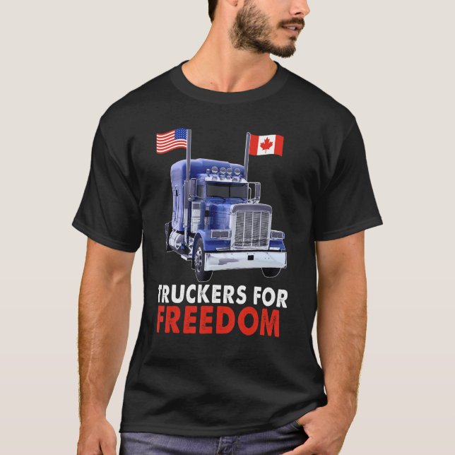 American Canada Flagga Freedom Convoy 2022 TRUCKER T Shirt (Framsida)