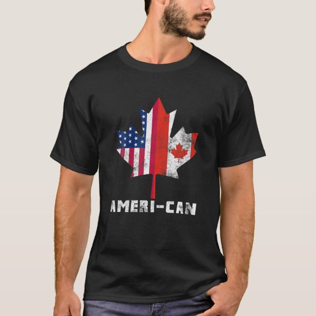 American Canadian Flagga America Canada Patriotic  T Shirt (Framsida)
