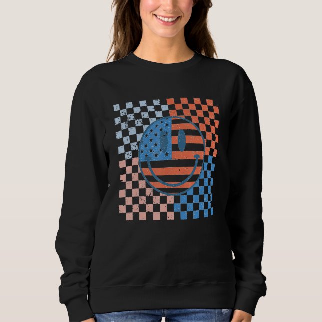American Checkered Flag Smile Face Retro 4th Of Ju T Shirt (Framsida)