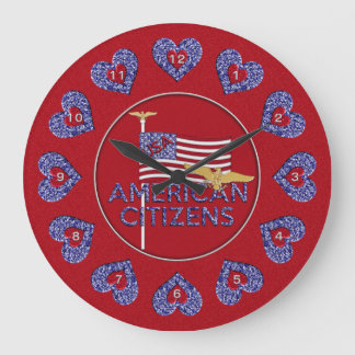 American Citizens Round Wall Clock RED Stor Klocka