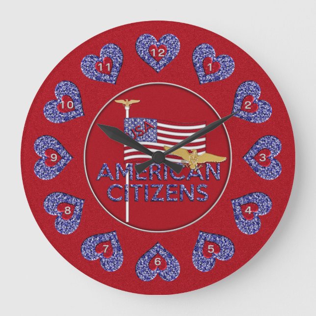 American Citizens Round Wall Clock RED Stor Klocka (Framsida)