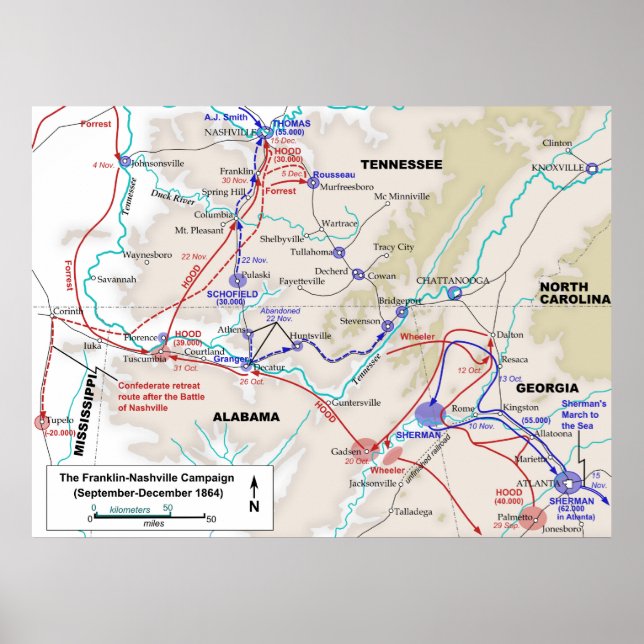 American Civil Krig Franklin Nashville Kampanj Kar Poster (Framsidan)