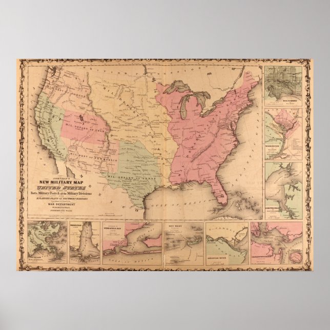 American Civil Krig Military Karta 1862 Poster (Framsidan)