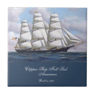American Clipper Frakt Fullt Sail under Clouds Kakelplatta
