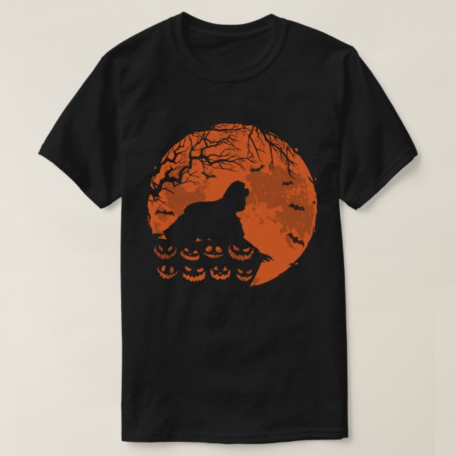 American Cocker Spain och Måne Halloween Hund T Shirt (Design framsida)