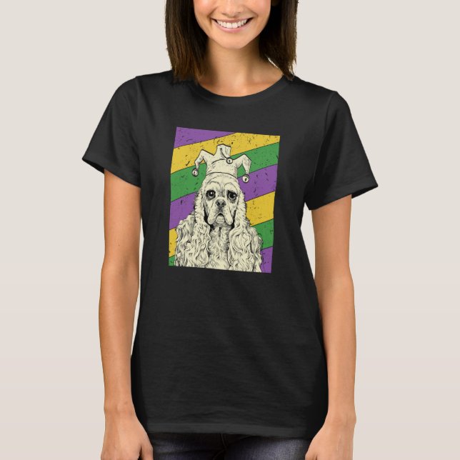 American Cocker Spaniel Jester Mardi Gras Dog Mom  T Shirt (Framsida)