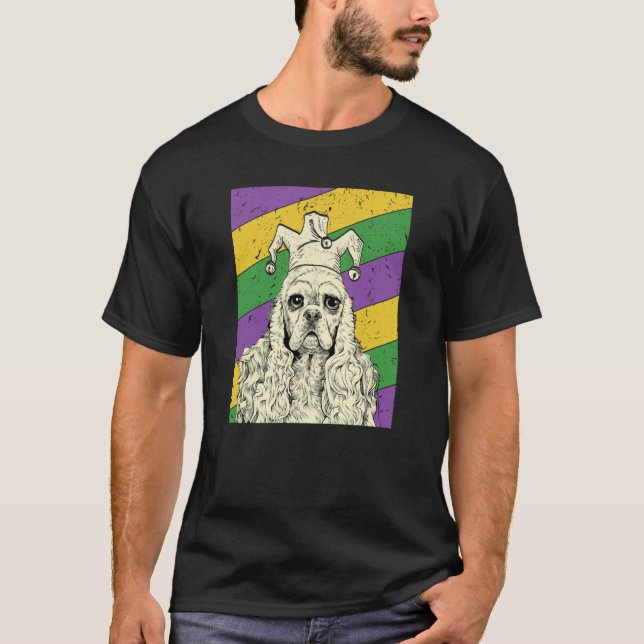American Cocker Spaniel Jester Mardi Gras Dog Mom  T Shirt (Framsida)