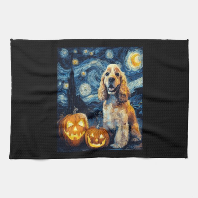 American Cocker Spaniel Söt Hund Halloween Jack O Kökshandduk (Horisontell)