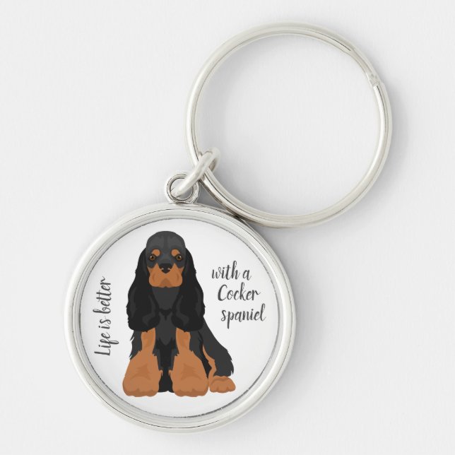 American Cocker Spansk hund Rund Silverfärgad Nyckelring (Framsidan)