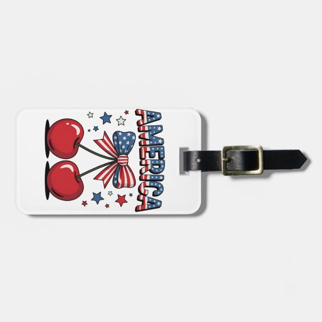American Coquette Bow Cherry Aesthetic USA flagga Bagagebricka (Horisontell Framsida)