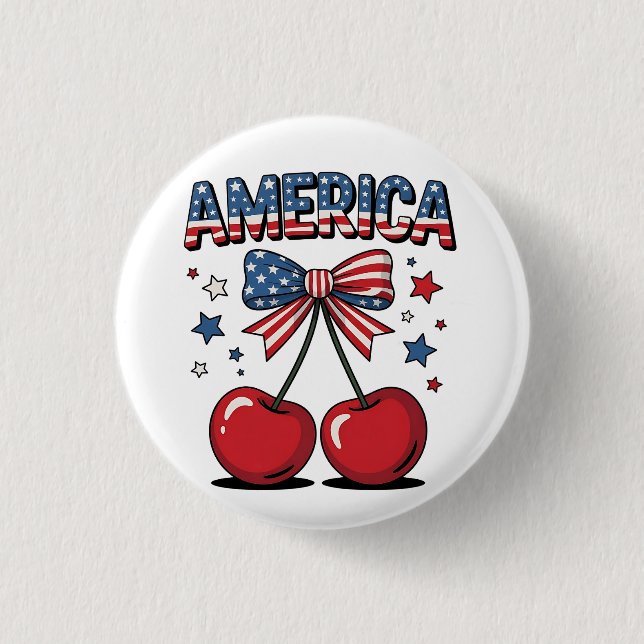 American Coquette Bow Cherry Aesthetic USA flagga Knapp (Framsida)
