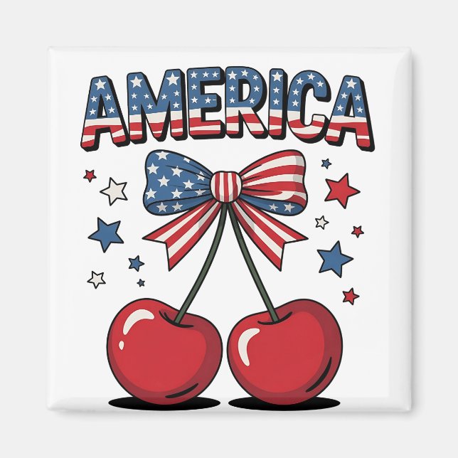 American Coquette Bow Cherry Aesthetic USA flagga Magnet (Framsidan)