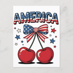American Coquette Bow Cherry Aesthetic USA flagga Meddelande Vykort