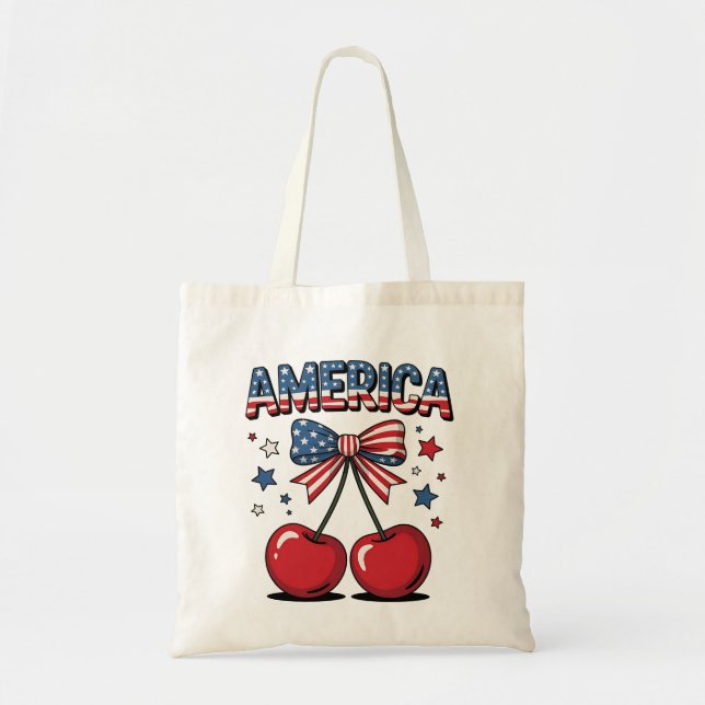 American Coquette Bow Cherry Aesthetic USA flagga Tygkasse (Framsidan)