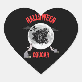american cougar on halloween night with crows hjärtformat klistermärke