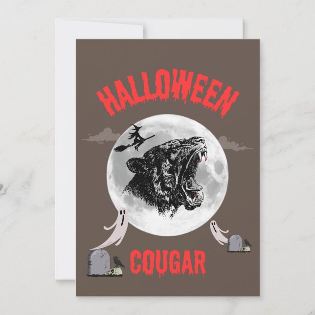american cougar on halloween night with crows inbjudningar (Framsida)