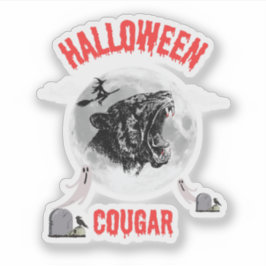 american cougar on halloween night with crows klistermärken