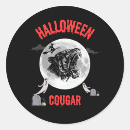 american cougar on halloween night with crows runt klistermärke