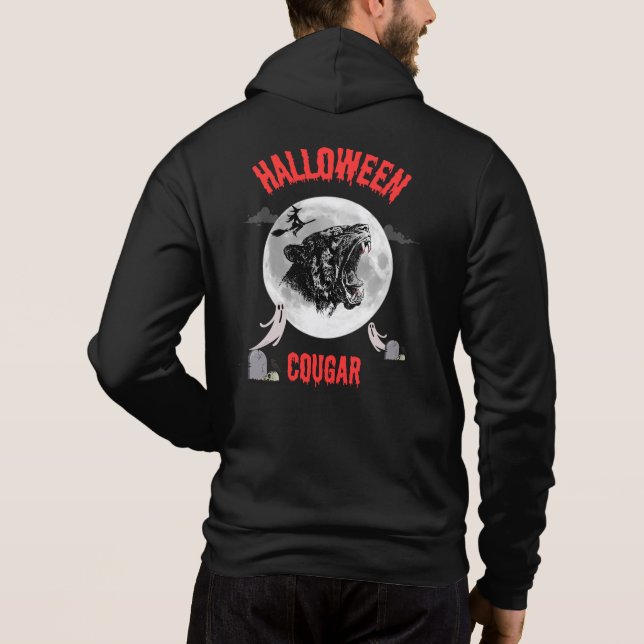 american cougar on halloween night with crows t shirt (Baksida)