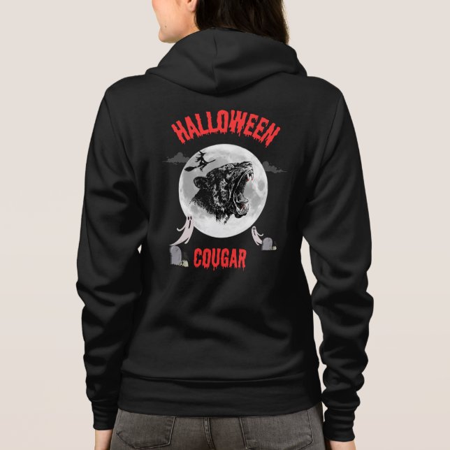 american cougar on halloween night with crows t shirt (Baksida)