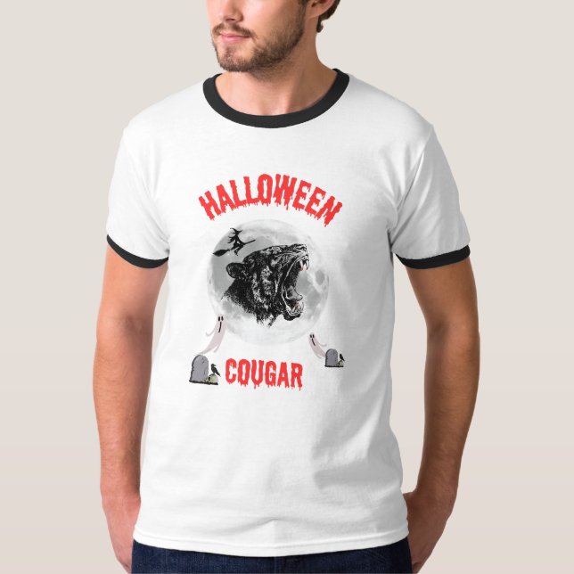 american cougar on halloween night with crows t shirt (Framsida)