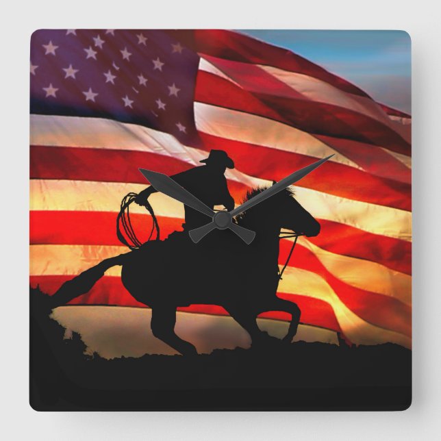 American Cowboy Clock Fyrkantig Klocka (Framsida)