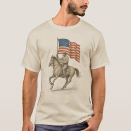 American Cowboy Riding with Flag  T Shirt