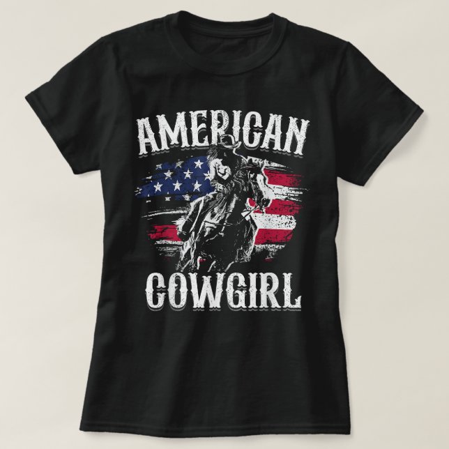 American Cowgirl Rodeo Barrel Racing Horse Riding T Shirt (Design framsida)