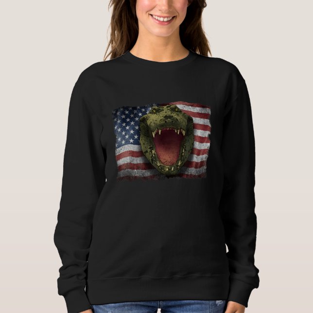 American Crocodile Alligator USA Flag For American T Shirt (Framsida)