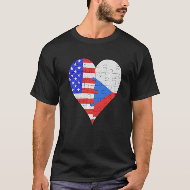 American Czech Flagga Heart T Shirt (Framsida)