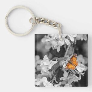 American Dam Butterfly On Apple Blommar Nyckelring