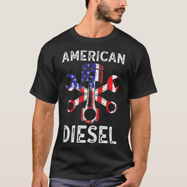American Diesel American Flagga Mechanic T Shirt (Framsida)