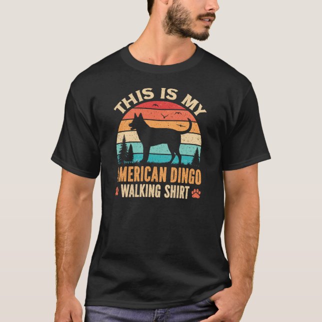 American Dingo Dog Walking Dad Sunset Silhouette T Shirt (Framsida)