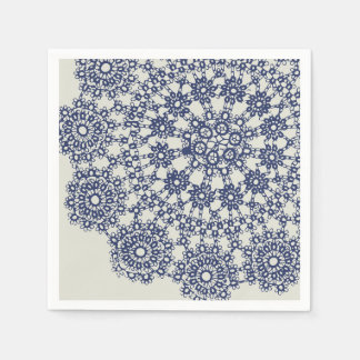 American Doily & Snöre, 12, Blue On Cream Papper P Pappersservett