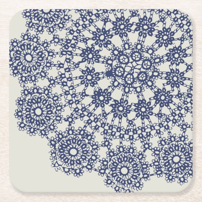 American Doily & Snöre, 12, Blue On Cream Papper P Underlägg Papper Kvadrat (Framsidan)