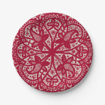American Doily & Snöre, 6, Red on Cream