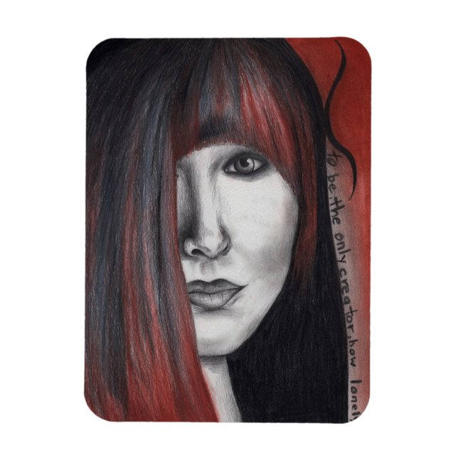 American Doll Woman Porträtt Original Art Teckning Magnet (Vertikal)