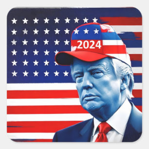 American Donald Trump 2024 Flagga Fyrkantigt Klistermärke