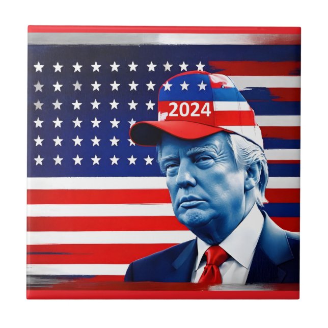 American Donald Trump 2024 Flagga Kakelplatta (Framsidan)