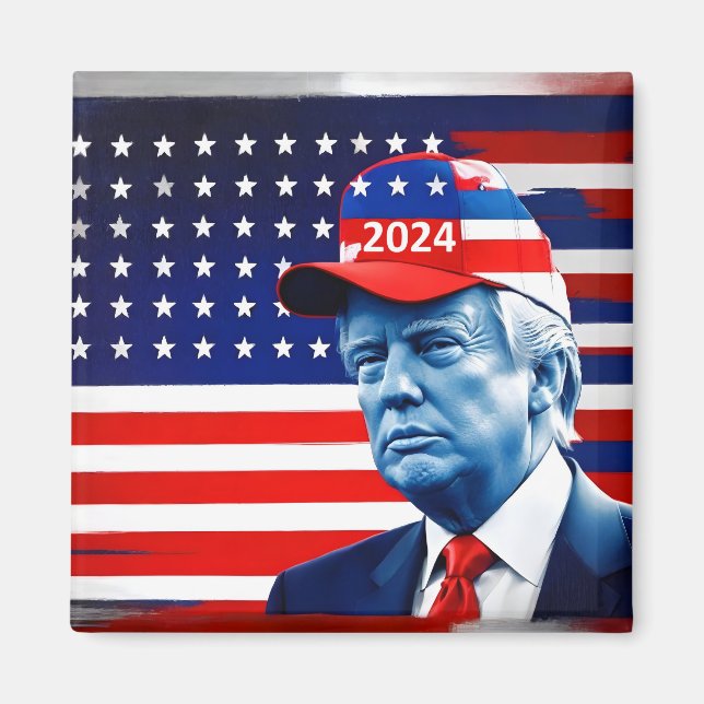 American Donald Trump 2024 Flagga Magnet (Framsidan)