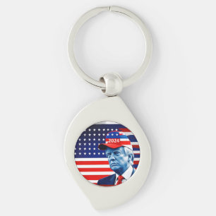 American Donald Trump 2024 Flagga Swirl Silverfärgad Nyckelring
