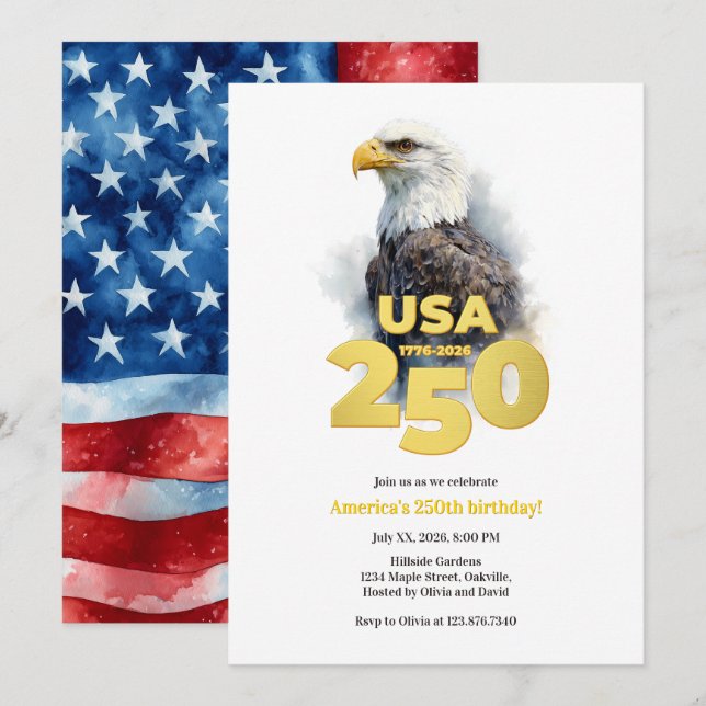 American Eagle America's 250th Anniversary Inbjudningar (Fram/baksida)